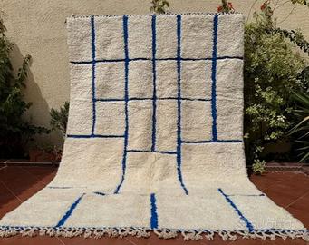 Tappeto in lana geometrico bianco e blu 3*2 m