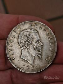 moneta 5 lire Vittorio Emanuele II 1875