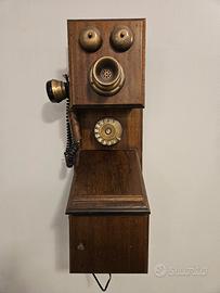 telefono disco rotella vintage legno parete muro