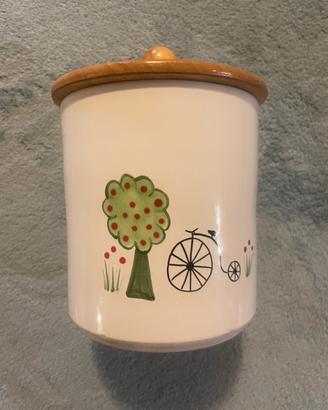 Vasetto da cucina in ceramica, coperchio in legno.