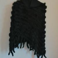 Poncho nero lana e pelliccia ecologica