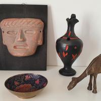 Quadretto, statuina in ottone, vaso e ciotolina og