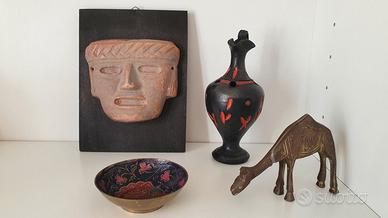 Quadretto, statuina in ottone, vaso e ciotolina og