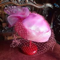 Cappellino vintage'80 seta fucsia veletta lady D