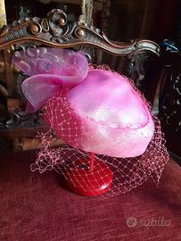 Cappellino vintage'80 seta fucsia veletta lady D