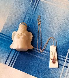 Collana con ciondolo angioletto e pietre rosa