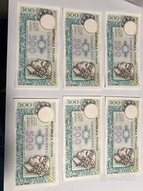 6 Banconote 500 Lire MercurioFDS Serie Consecutiv