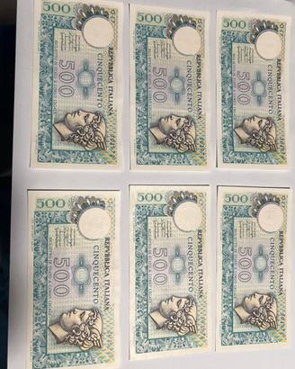 6 Banconote 500 Lire MercurioFDS Serie Consecutiv