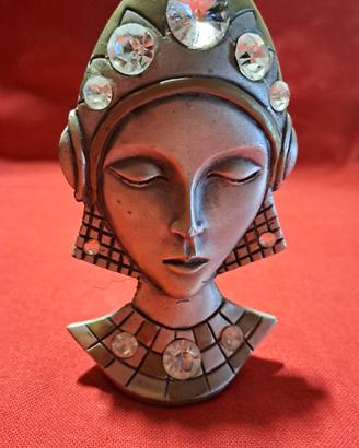 Statuina stile Maya in metallo placcato  