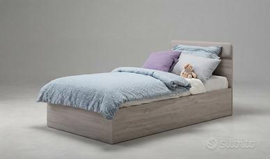 Letto singolo con testata e contenitore