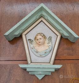 vecchio altarino in legno e Putto in ceramica 