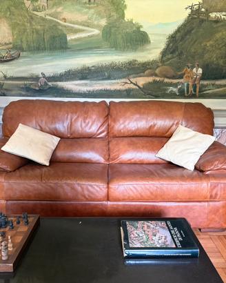 Divano in pelle 3 posti- colore cognac