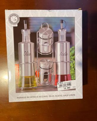 Set olio aceto sale e pepe in vetro e acciaio