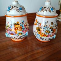 Coppia barattoli ceramica dipinti a mano Bassano