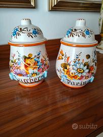 Coppia barattoli ceramica dipinti a mano Bassano