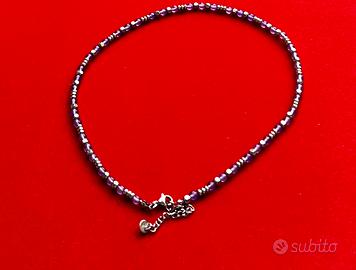 Collana perline viola e argento