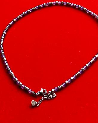 Collana perline viola e argento