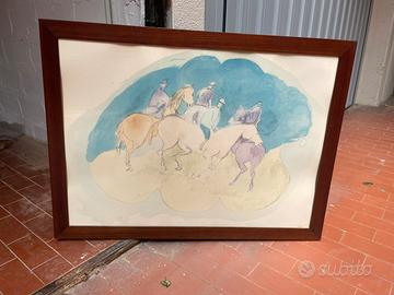 GIUSEPPE CESETTI Litografia cavalli in maremma