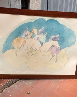 GIUSEPPE CESETTI Litografia cavalli in maremma
