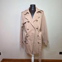 Trench Donna Beige-M- impermeabile lungo cintura