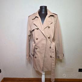 Trench Donna Beige-M- impermeabile lungo cintura