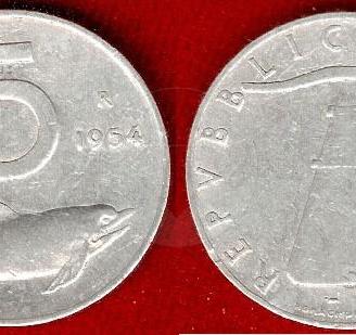 ITALIA 1954 Moneta 5 Lire SPL firma 1mm bordo