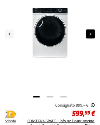 Asciugatrice 10Kg + estensione garanzia  8 anni