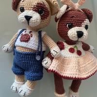 Coppia cani bulldog amogurumi