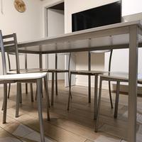 Set tavolo 180x80cm + 6 sedie - Bianco e acciaio