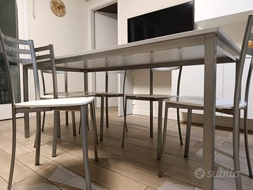 Set tavolo 180x80cm + 6 sedie - Bianco e acciaio