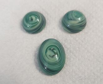 3 Cabochon Vintage Vetro Malachite (Slag Glass) pe