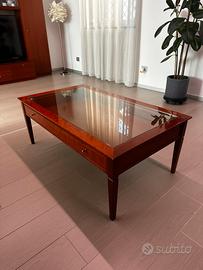 Tavolino in vetro e legno di ciliegio