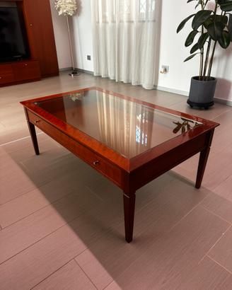 Tavolino in vetro e legno di ciliegio