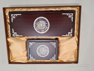 Portasigari e portasigarette in legno e madreperla