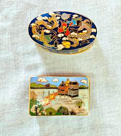 Scatola Cloisonne' in Metallo smalti Antico Arte O