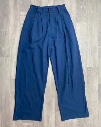 Pantalone Cotone Lino Blu Taglia M Nuovo