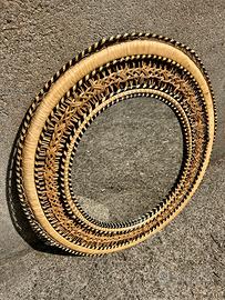 Specchio in vimini bambu vintage anni 70