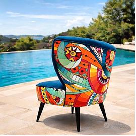 VENDUTO Poltrona design velluto blu artigianale