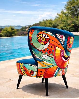 VENDUTO Poltrona design velluto blu artigianale