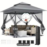 Gazebo 3,3x3,3 con 4 Lati a Zanzariera, Tenda 