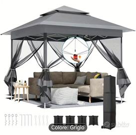 Gazebo 3,3x3,3 con 4 Lati a Zanzariera, Tenda 