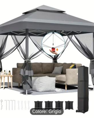 Gazebo 3,3x3,3 con 4 Lati a Zanzariera, Tenda 