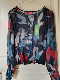 Guess blusa floreale, vita e polsi elasticizzati 