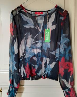 Guess blusa floreale, vita e polsi elasticizzati 