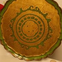 vassoio in legno VINTAGE color oro e verde