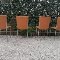 Sedie in cuoio con struttura in acciaio satinato