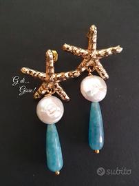 Orecchini fatti a mano perle barocche+acquamarina