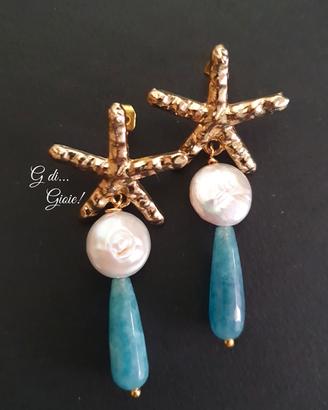 Orecchini fatti a mano perle barocche+acquamarina