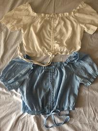 Top corto azzurro e bianco