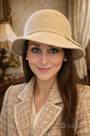 Antico cappello cloche anni 30 panna feltro